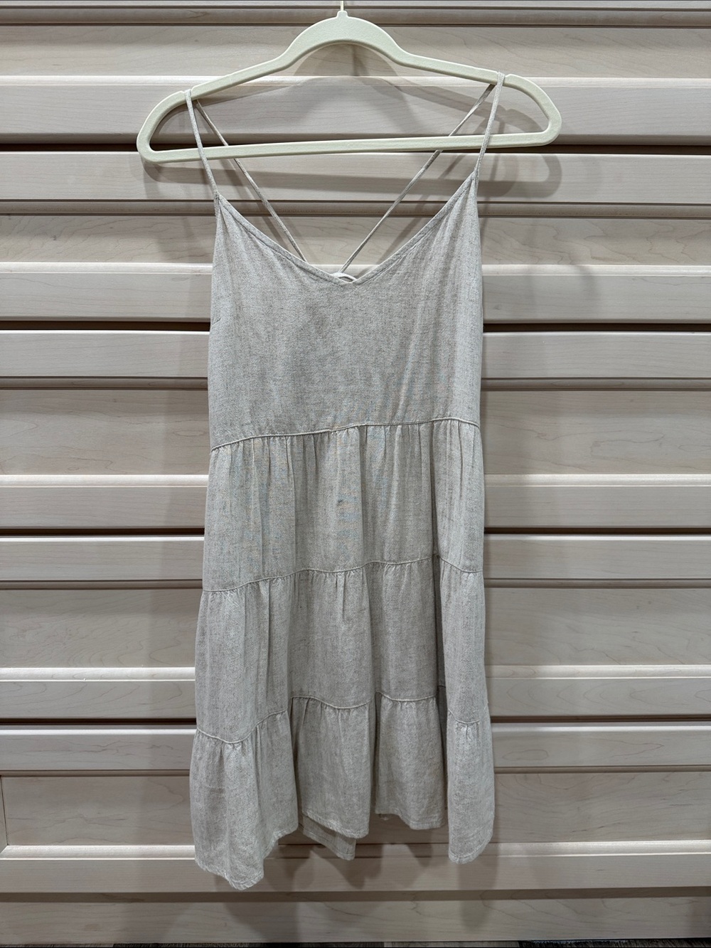 Abercrombie & Fitch Light Gray Tiered Spaghetti-Strap Mini Dress